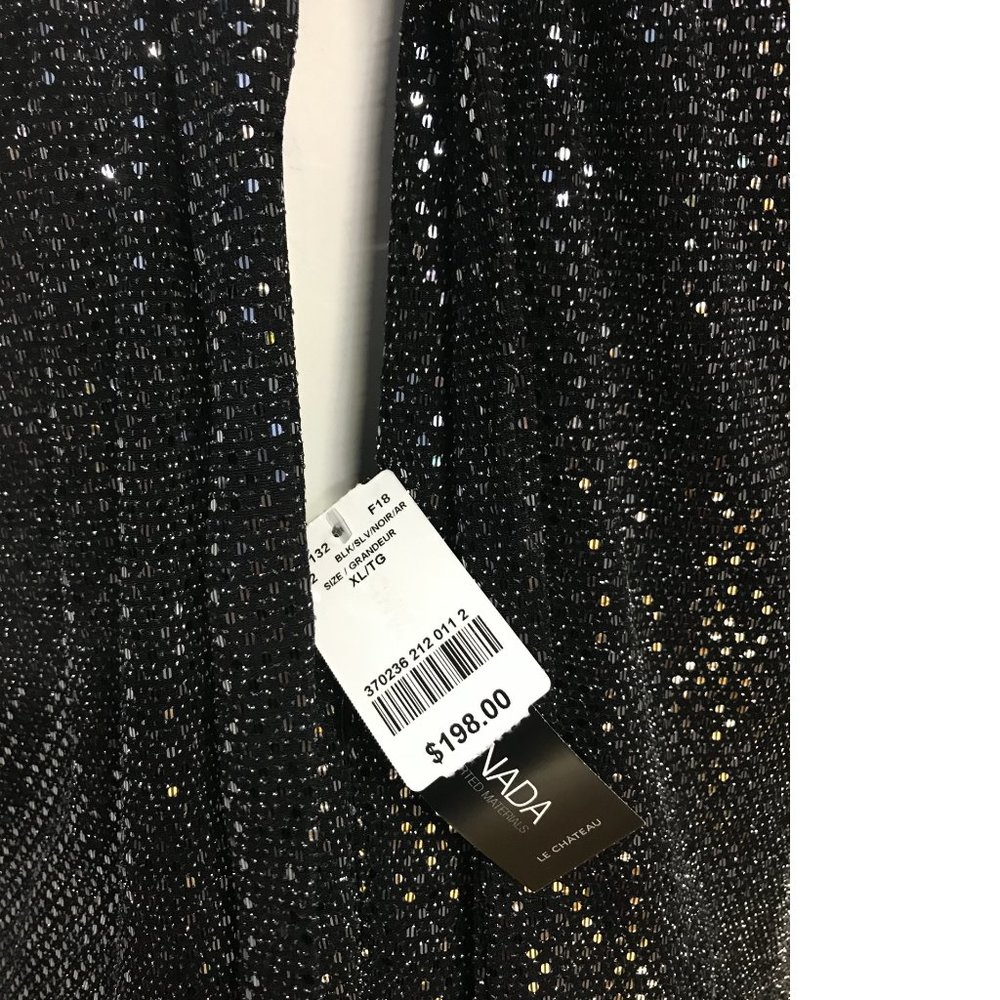 Le Chateau Black Silver Metallic Payette Maxi Gala Dress Gown  Wedding Slit NWT - Picture 8 of 9